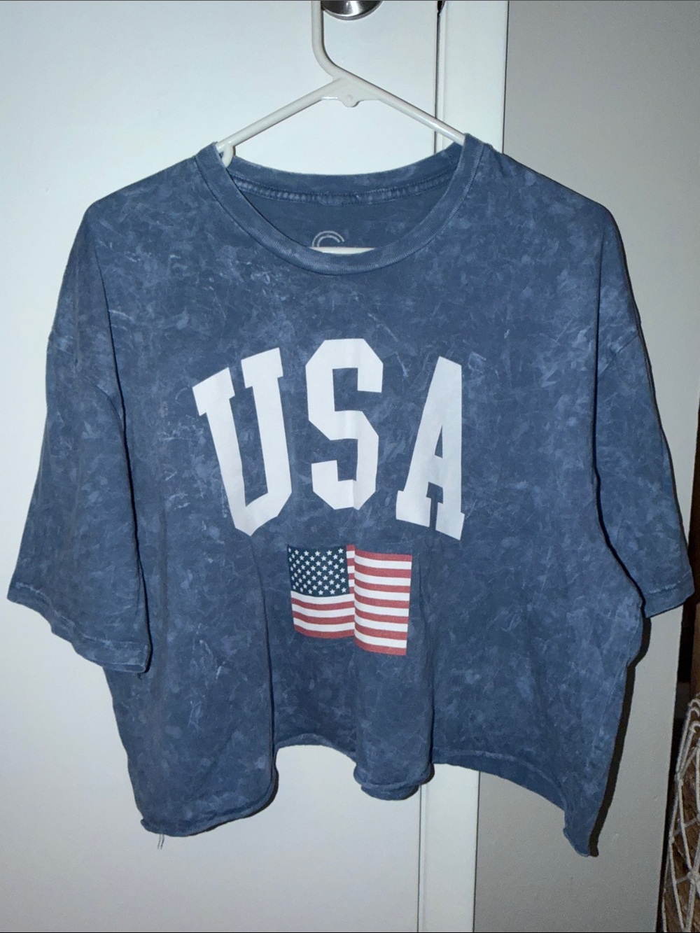 USA Flag Graphic Mineral Wash Blue Tee